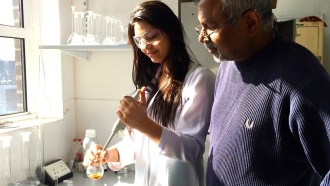 Chemist Nimal Gunaratne (right) at Queen's University Belfast helped develop a perfume delivery system that works harder as someone sweats.