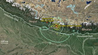 A massive May 12 aftershock hit earthquake-ravaged eastern Nepal. Colored lines indicate the intensity of ground shaking caused by the quake, which was even felt in northern India and Bangladesh.