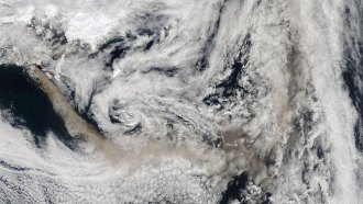 sateliite image of an ash plume