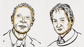 A sketch of 2024 Nobel prize winners John Hopfield and Geoffrey Hinton.
