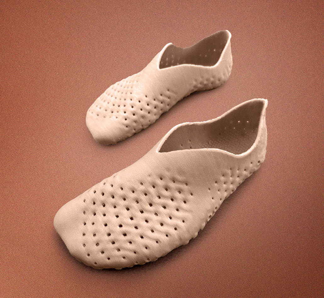 a photo of white slide on shoes, there are a lot of airholes in the top portion of the shoes